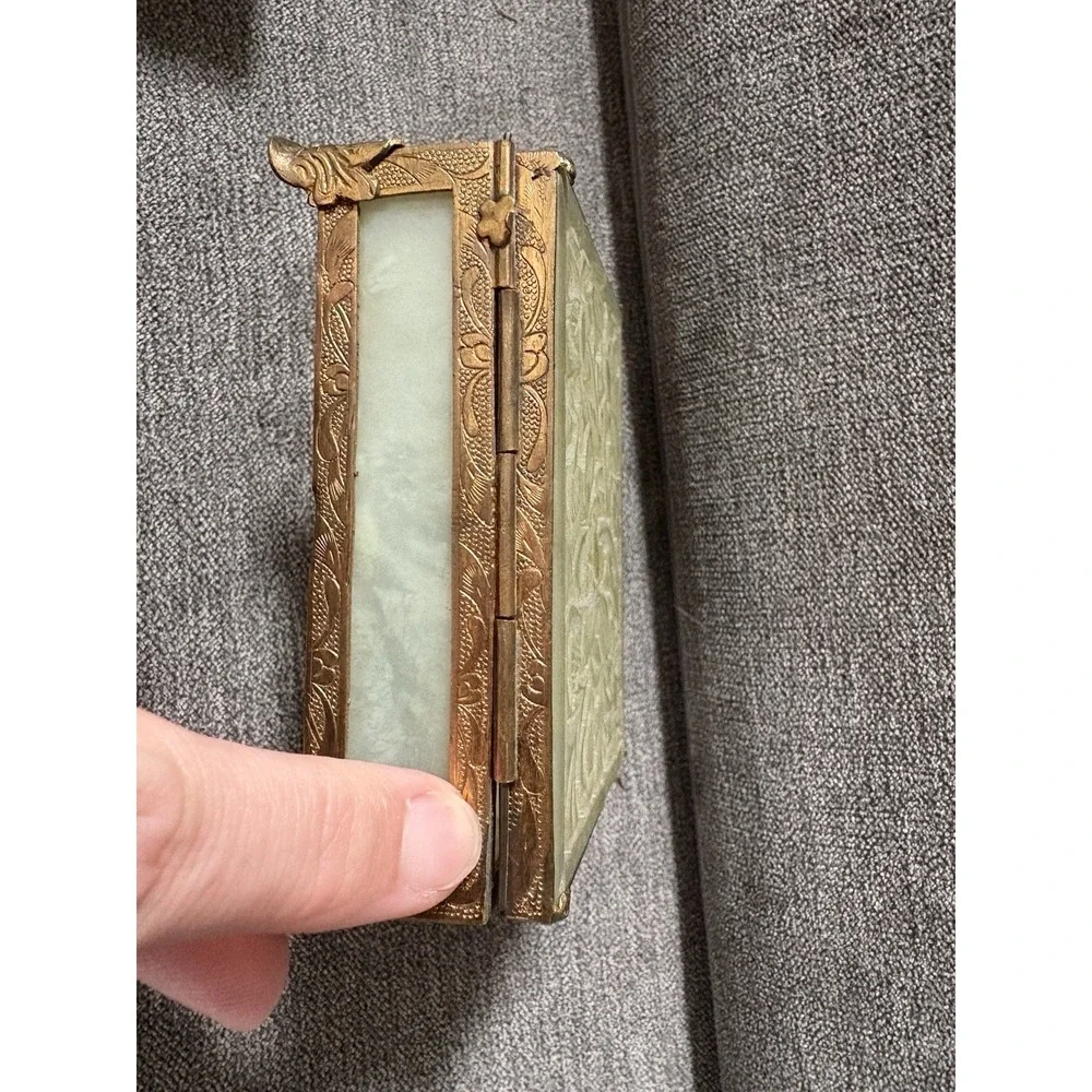 2 Antique Carved Chinese Cigarette And Matchbox Trinket‎ Ornate Boxes Jade Brass
